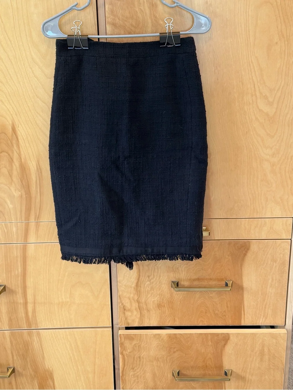 J. Crew Black Frayed-Hem Tweed Pencil Skirt